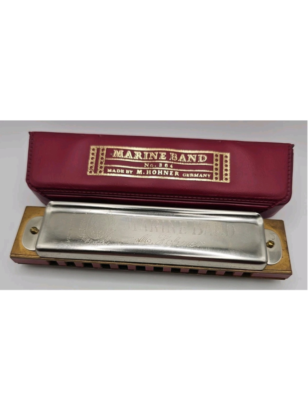 Vintage Hohner Marine Band Harmonica Key of D Model 364 With Original Case